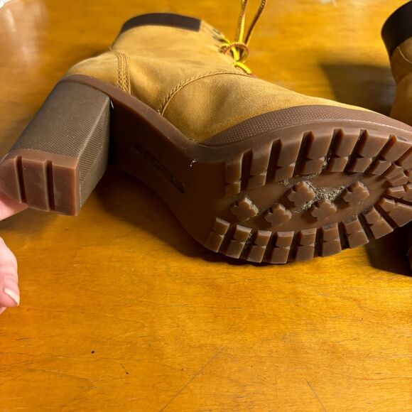 Timberland Ankle Boots Women Size 8 Wheat Tan Chunky Wedge Heel - Picture 5 of 10